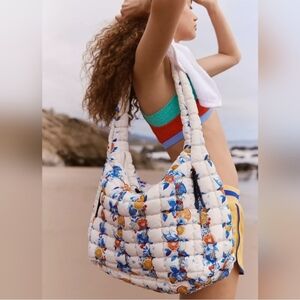 Free People Movement Printed Carryall Floral Quilted Tote Bag Tangerine Dream Fp
